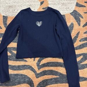 GAP Navy Long Sleeve Tee with Heart Accent